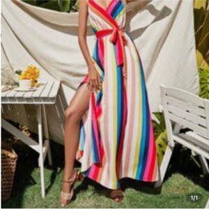 LAST CHANCE❗️SHEIN Multicolor Striped High-Low Wrap Dress size M